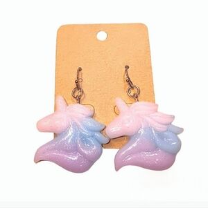 HANDMADE Unicorn Shaped Color Gradient Glitter Earrings in Pink, Blue, & Purple
